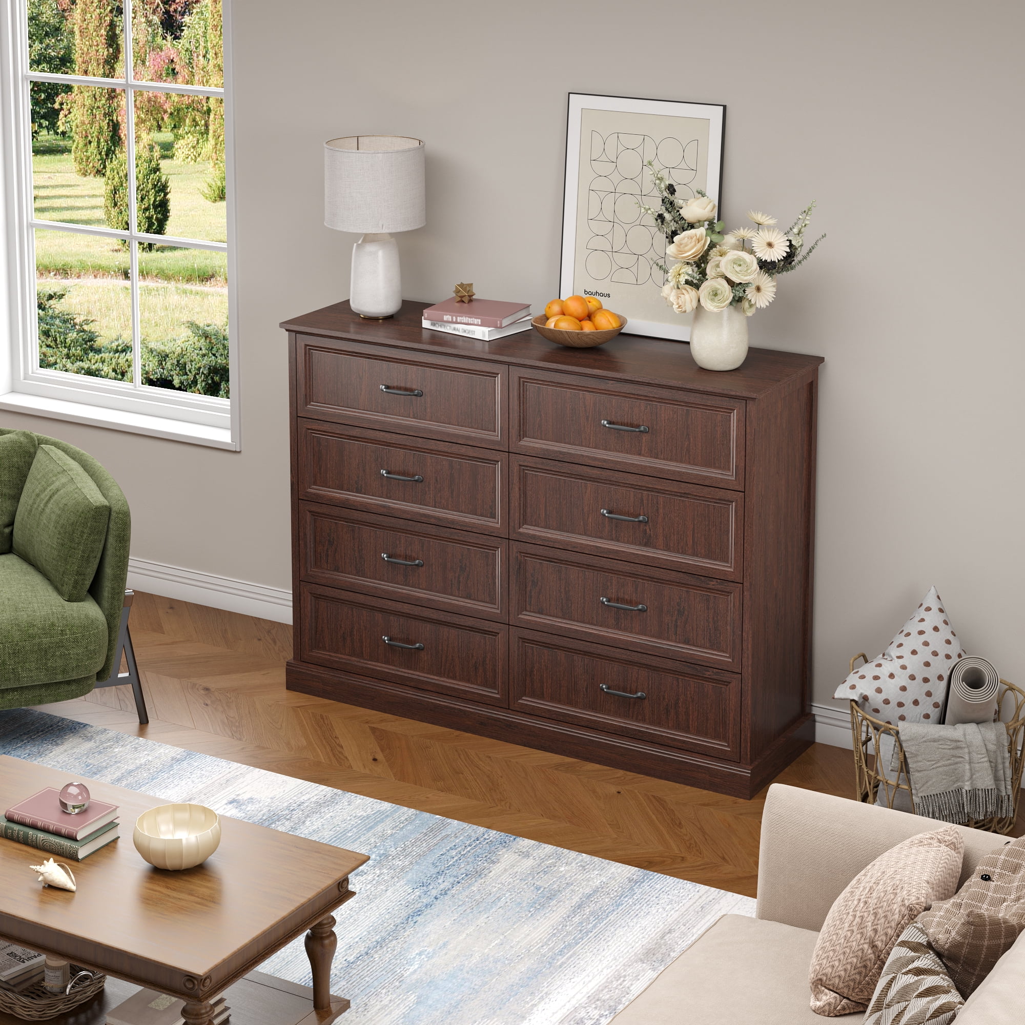 YouTrend Rustic 8-Drawer Wood Dresser, Large Storage Chest Organizer with Metal Handles for Bedroom, Living Room, Farmhouse Style Furniture,Brown