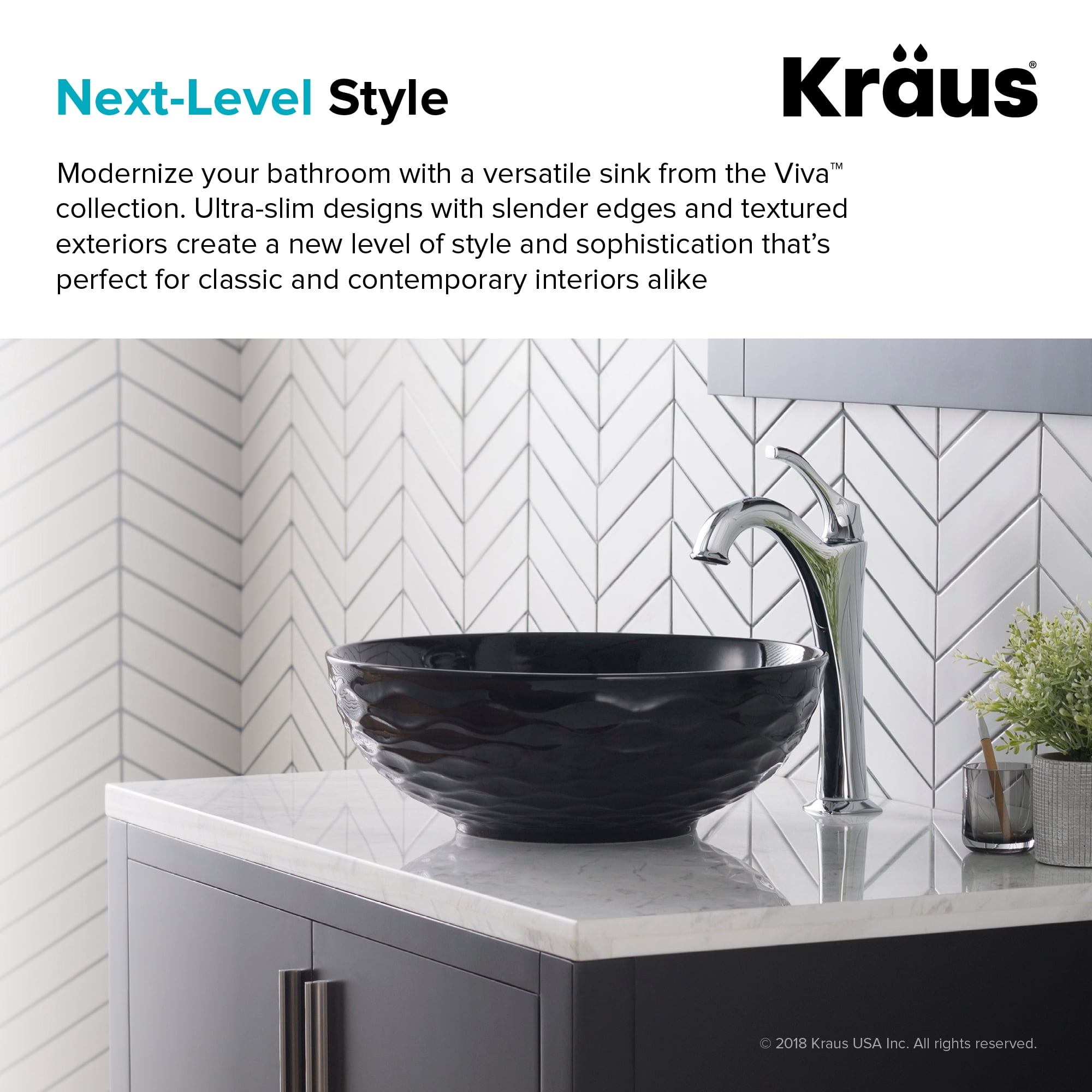 KRAUS Viva Round Black Porcelain Ceramic Vessel Bathroom Sink, 16 1/2 in. D x 5 1/2 in. H