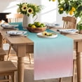 thumbnail image 2 of Table Runner 72 Inches Long for Kitchen Dining, Pink Turquoise Ombre Dresser Scarf Farmhouse, Dining Table Decorations for Wedding/Parties, Teal Modern Geometric Striped Abstract Art 14 x 72 In, 2 of 9