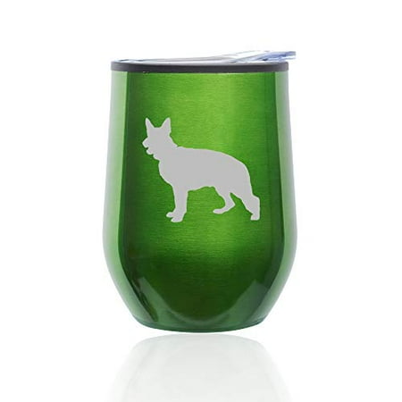 

Stemless Wine Tumbler Coffee Travel Mug Glass with Lid German Shepherd (Green)