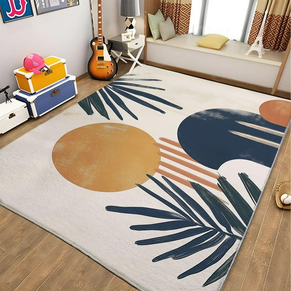 Living Room Area Rugs, Bohemian Style Abstract Sun Printed Design Carpet, Light-Colored Washable Rectangle Rug, Soft Short Pile Carpet For Bedroom Dining Room Non-Slip Rug