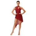 thumbnail image 2 of Xnihocha Women Pointed Lyrical Ballet Dance Dress Roll Neck Asymmetrical Chiffon Skirt Leotard Dress Red M, 2 of 7