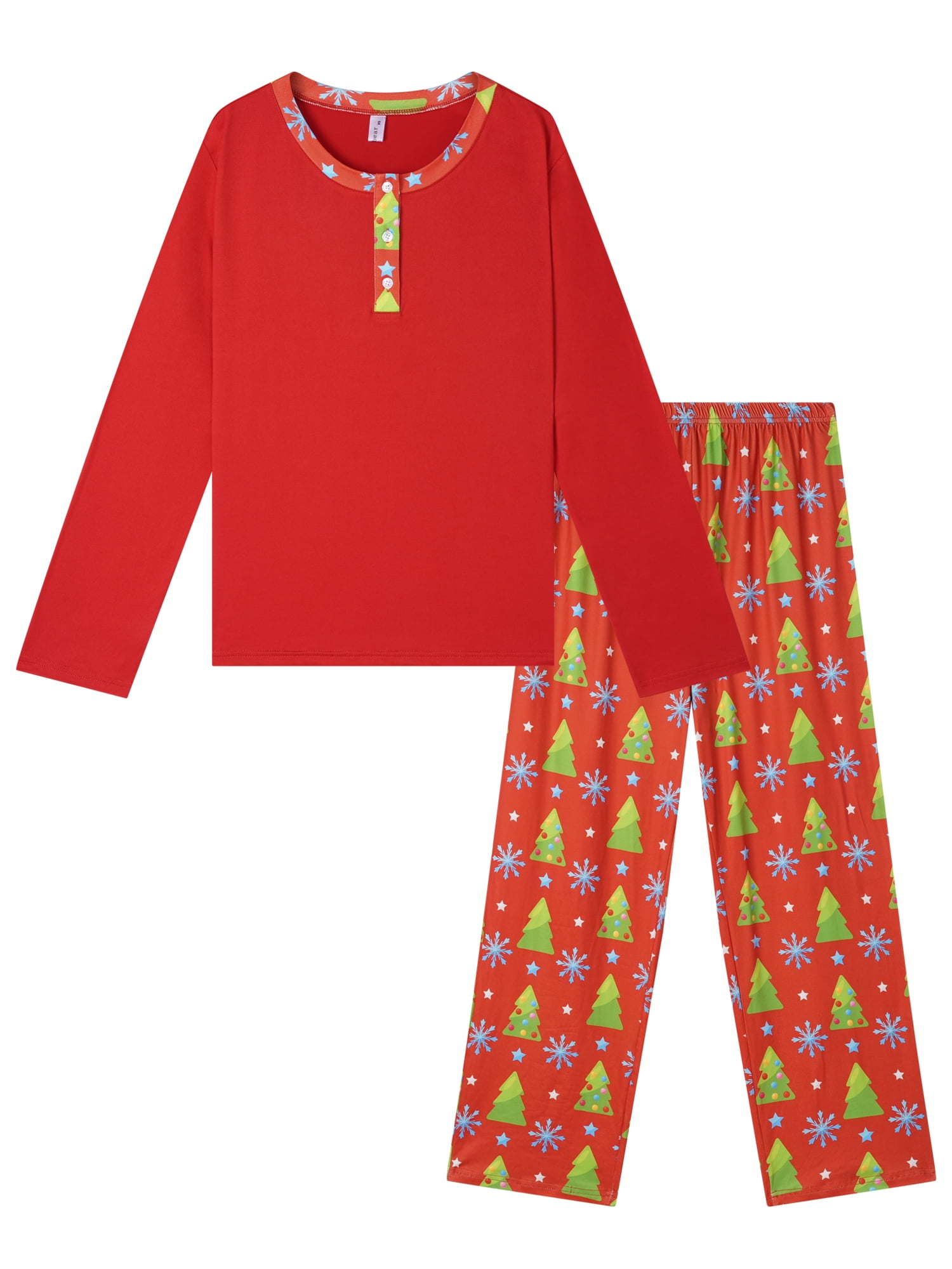 DARING DIVA Long Sleeve Button Up Tree Print Sleepwear Pajamas Sets ["Men"] 3XL Red