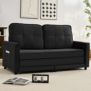 BALUS Queen Size Loveseat Sleeper Sofa, Convertible Futon Sofa with Pull out Bed and Fold out mattress, Corduroy , Black