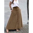 thumbnail image 5 of Women Button Down Maxi Skirts High Waist A-Line Pleated Long Skirts with Pockets Brown S, 5 of 7