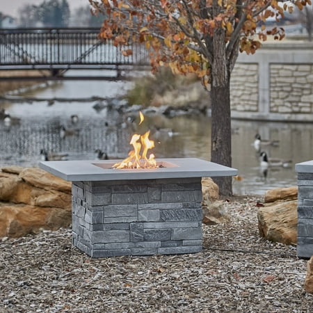 Gray Ledgestone Square Propane Fire Table In With Gray Ledgestone Square Propane Fire Table In With Natural Gas Conversion Kit By Real Flame Com
