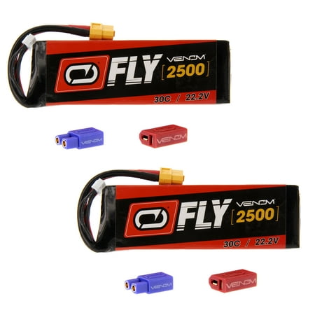 Venom Fly 30C 6S 2500mAh 22.2V LiPo Battery with  UNI 2.0 Plug (XT60/Deans/EC3) x2 Packs Compare to E-flite (Best 6s Lipo Battery)