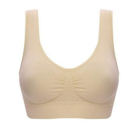 Wayzton Women s Comfortable Seamless Body Shaping Wireless Bra Shockproof Seamless Underwear Save Big Khaki XL