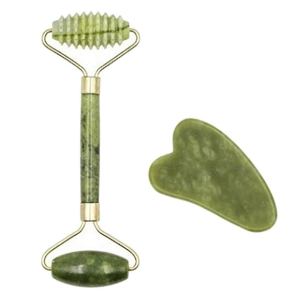 Rodillo de jade y Gua Sha: masajeador facial, corporal, de ojos y cuello. Reduce arrugas y promueve la circulación. si