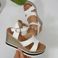 thumbnail image 6 of Womens Sandals Ladies Wide Fit Closed Toe Mid Heel Espadrille Wedge Sandals Strappy Party Shoes Wedding Ankle Strap Bridal White 9, 6 of 7