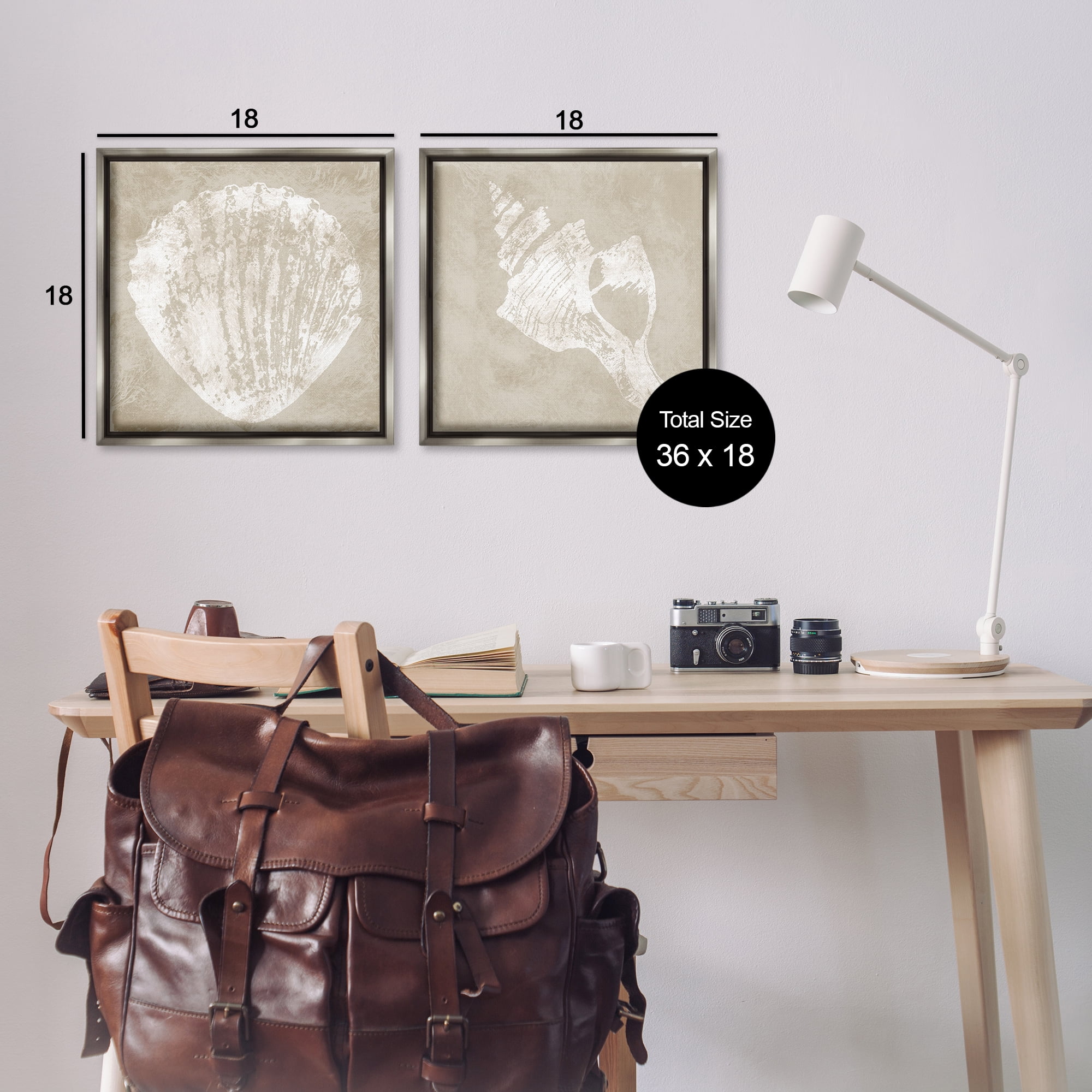 Stupell Industries Rustic Abstract Seashells Nautical & Beach Painting Gray Floater Framed Canvas Art Print Wall Art, 18 x 18, Set of 2