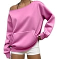 thumbnail image 2 of Womens Off Shoulder Sweatshirt Long Sleeve Basic Pullover Tops with Pocket 2026 Fall Fashion Oversized Sweatshirts Pink M, 2 of 6