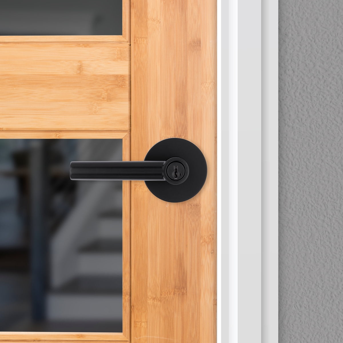 Kwikset Milan Round Keyed Entry Lever Doorknob with Smartkey Matte Black