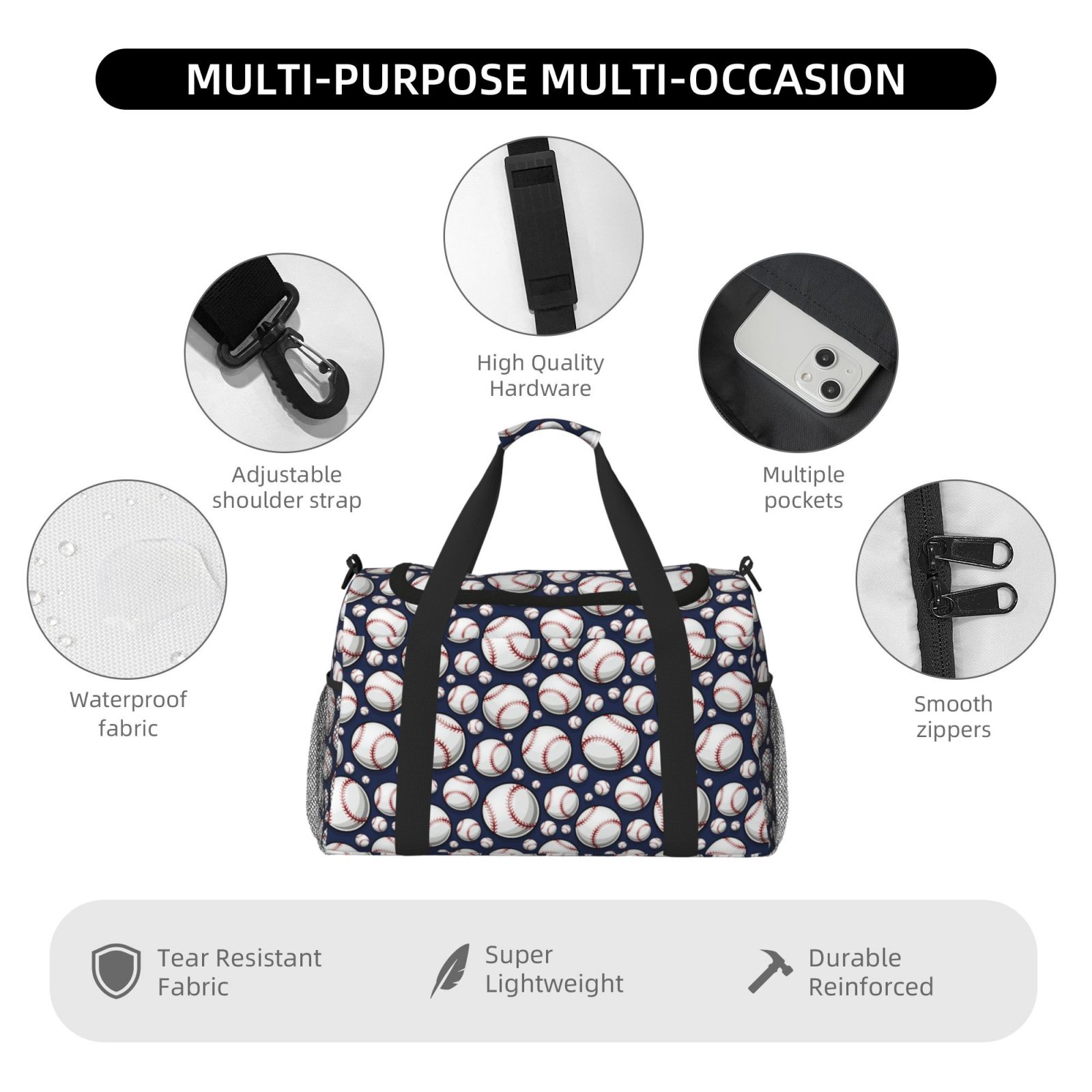 Fuzoiu Cute Basebal Print Travel Duffle Bag,Carry On Tote Bags,Duffel Bag,Sport Gym Bag, Hospital Bag for Labor and Delivery, Overnight Bag,Luggage Bag