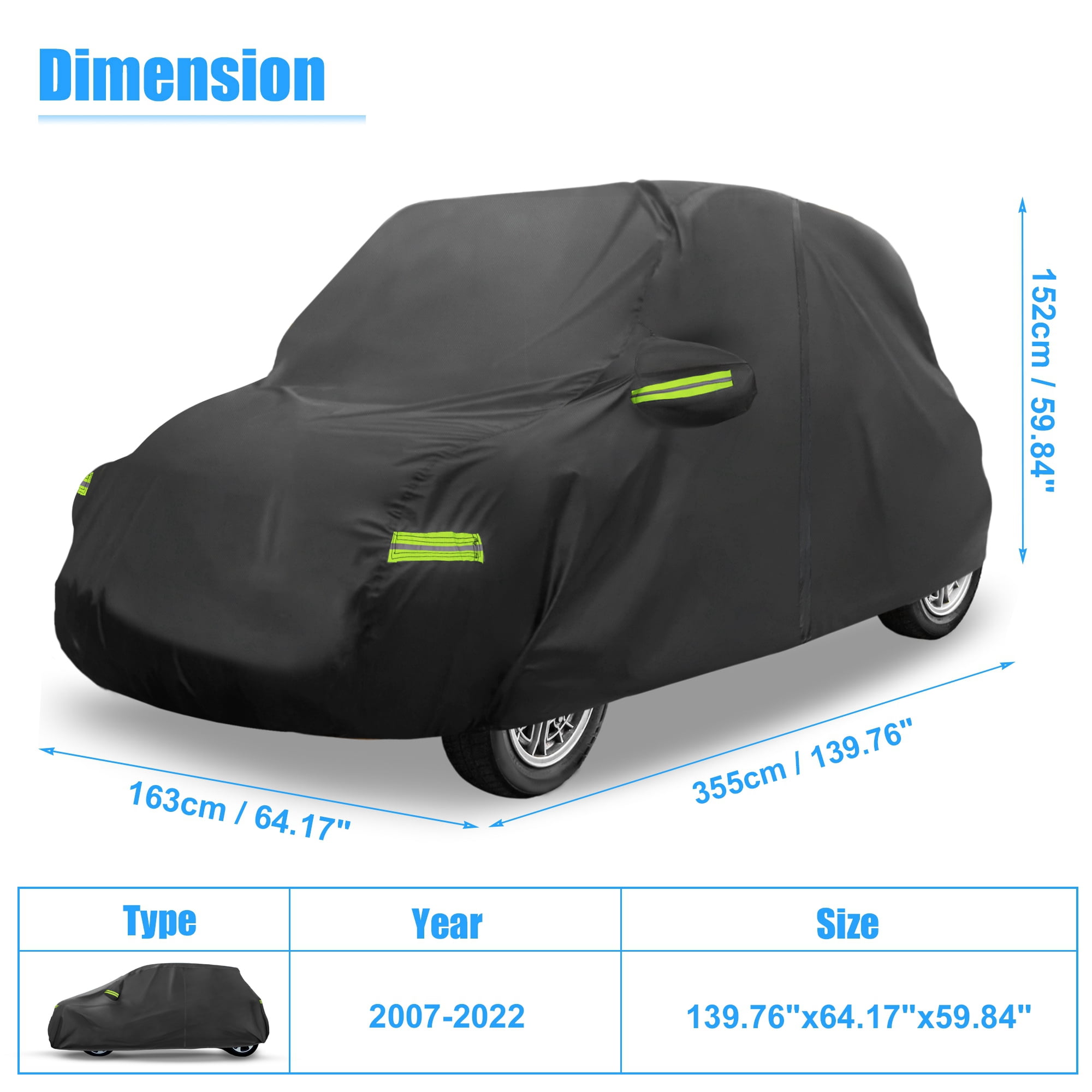 Unique Bargains Outdoor Full Car Cover All Weather Protection with Zipper Black Black 139.76"x64.17"x59.84"