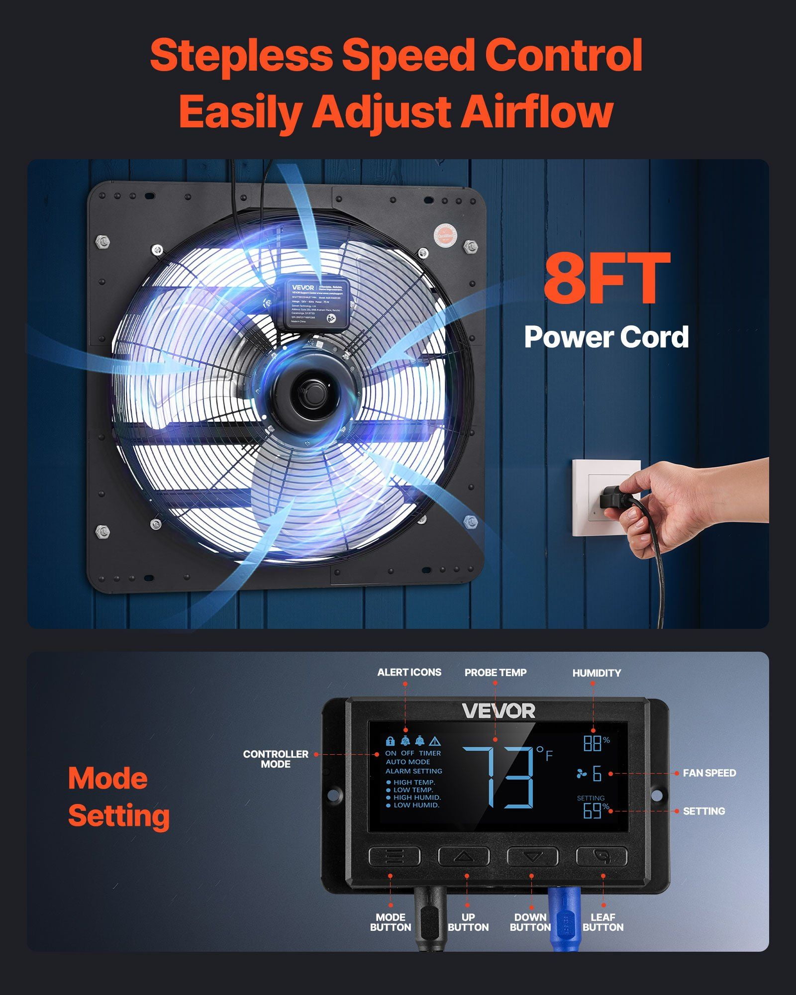 20-Inch, 4800 CFM High Velocity, Smart Programmable Thermostat & Timer, Energy Efficient EC Motor, For Home Garage Warehouse