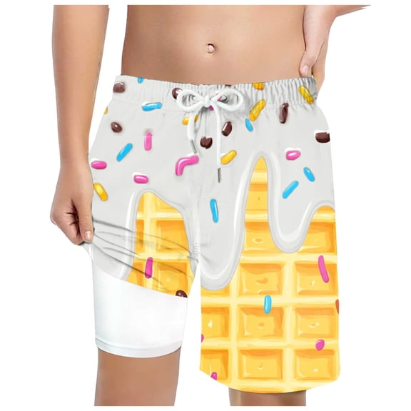 Wxirdiow Toddler Boys Summer Shorts Boy's Shorts Boho Graphic Print Drawstring Waist Summer Beach Drip Shorts with Pockets White Size,8-9 Years