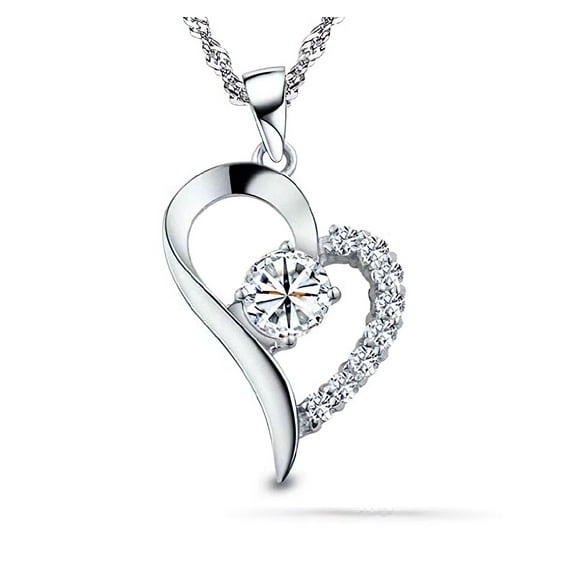 925 Sterling Silver Heart Necklace and Pendant with CZ Accent Stones