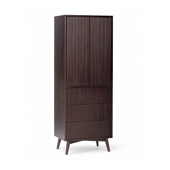 Teamson Home Tremolo Modern Boho Linen Storage Cabinet with Adjustable Shelves & 3 Drawers, Push-Open Doors with Solid Wood & Fluted Fronts