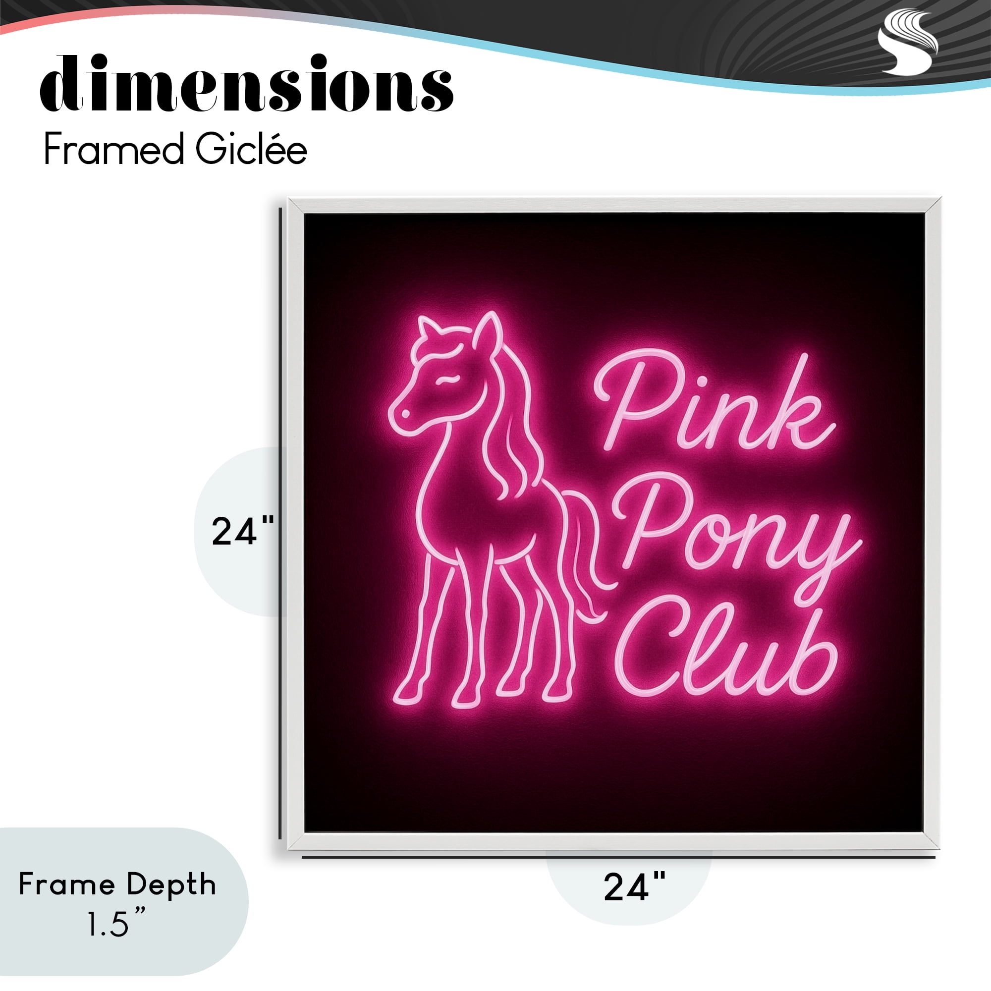 Stupell Industries Pink Pony Club Neon White Framed Giclee Art, design by Grotto Studios