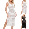 thumbnail image 6 of Alkepwun Bathing Suit Cover up for Women Summer Casual See Through Crochet Mesh Swim Suit Dress V-Neck Sleeveless Tie Side Slit Long Beach Dress, 6 of 6