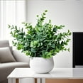 thumbnail image 5 of Artificial Eucalyptus Plant in White Pot – Small Indoor Fake Potted Plant for Home, Bedroom, or Office Decor, Maintenance-Free Greenery 11"x10.2", 5 of 5
