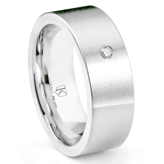 Titanium Kay Cobalt Xf Chrome 8MM Solitaire Diamond Pipe Cut Flat Comfort Fit Wedding Band Ring Sz 10.0