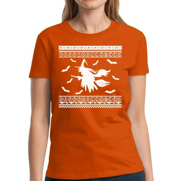 Happy Halloween Shirts for Women Flying Witch Graphic Tee - S M L XL 2XL 3XL