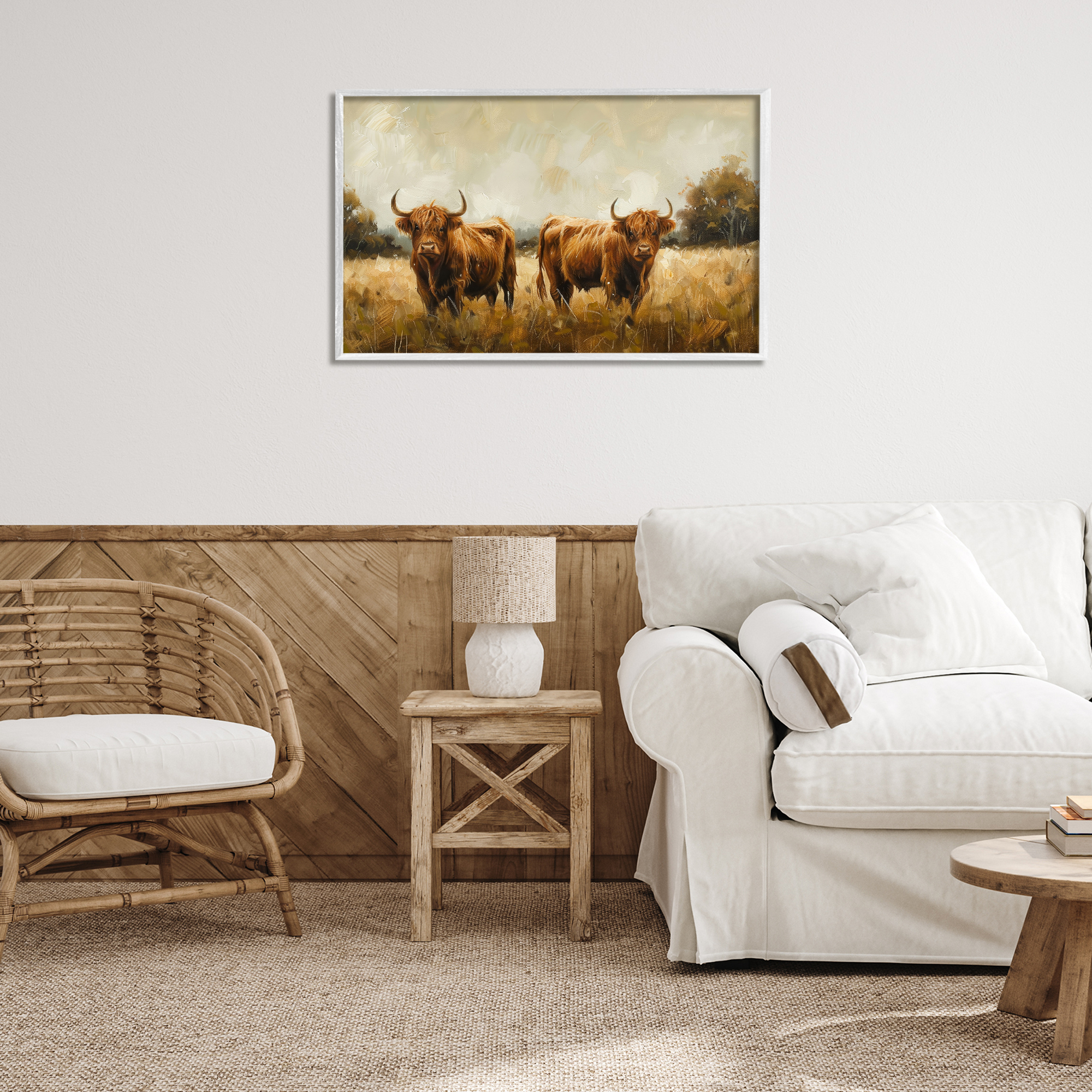 Stupell Industries Couple of Cows Animals & Insects Painting White Framed Art Print Wall Art, 30 x 20