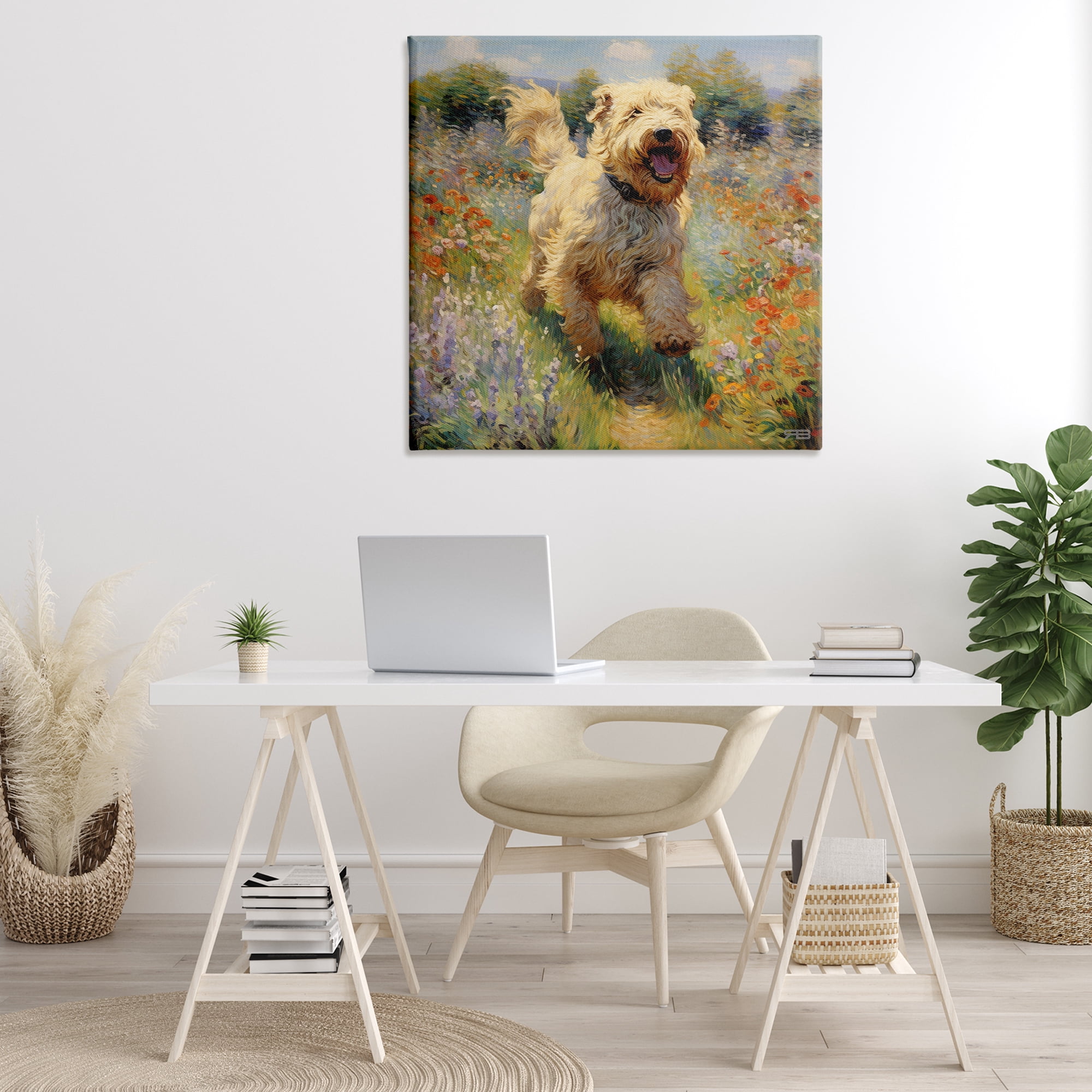 Stupell Industries Happy Running Terrier Dog Animals & Insects Painting Gallery Wrapped Canvas Art Print Wall Art, 36 x 36