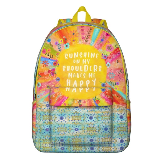 Bohemian Rainbow School Backpack – Artistic Tribal Pattern Canvas Bookbag for Women, Short Trips, Gym or Daily Commuting