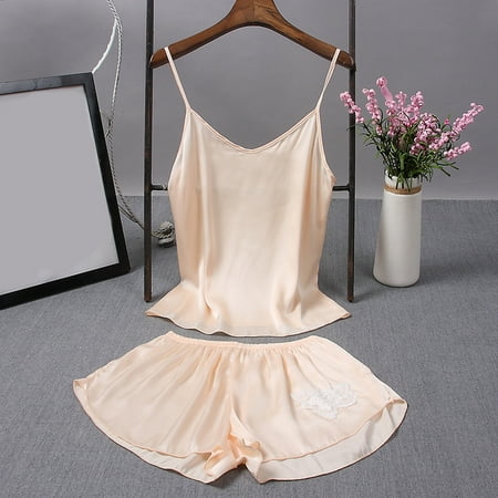 

YSEINBH Women s Pajama Suit Summer Comfy Pajamas Suspenders Shorts Suit 2 Piece Base Home Clothes