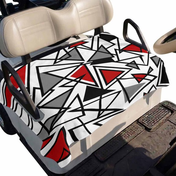Golf Cart Seat Cover Red Grey Geometric Club Car Golf Cart Seat Covers Soft Absorbent Golfcart Towel Blanket Triangle Modern Art Golf Seat Covers for Cart Decor Fits 2 & 4 Passenger 51"x31"
