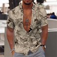 thumbnail image 3 of Camisa hawaiana con estampado de plantas coloridas para hombre, blusa holgada de manga corta con estampado 3D de hojas florales y solapa para vacaciones, camisas Aloha, 3 of 5