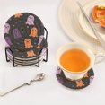 thumbnail image 3 of Yayeee 6 PCS Drink Coasters with Holder Set Woven Absorbent Round Tabletop Hot Pad, Halloween Orange Ghosts, 3 of 7