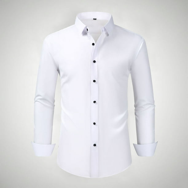 Blusa y camisa de manga larga con cuello vuelto para hombre, estilo informal, a la moda, con botones y solapa, transpirable, de poliéster