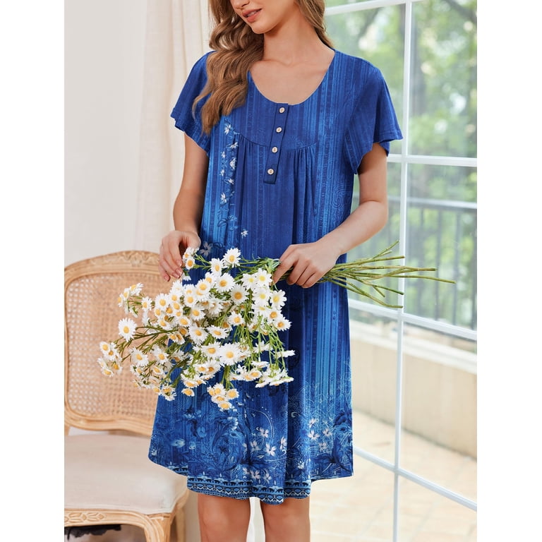 ladies house dresses Oudiya 2 Pack Women House Dresses with Pockets Short Sleeve Mumu Dress Plus  Size Moomoo Nightgown Floral Lounge Dress, S-4XL