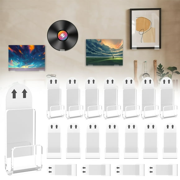 18Pcs Vinyl Records Wall Mount Self Adhesive Acrylic Records Holder Clear Vinyl Records Wall Display No Drill Vinyl Records Floating Shelves for Album Covers Home Decoration 1.57×0.78×0.2 in