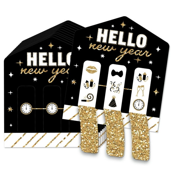 Big Dot of Happiness Hello New Year - NYE Party Game Pickle Cards - Pull Tabs 3-in-a-Row - Set of 12