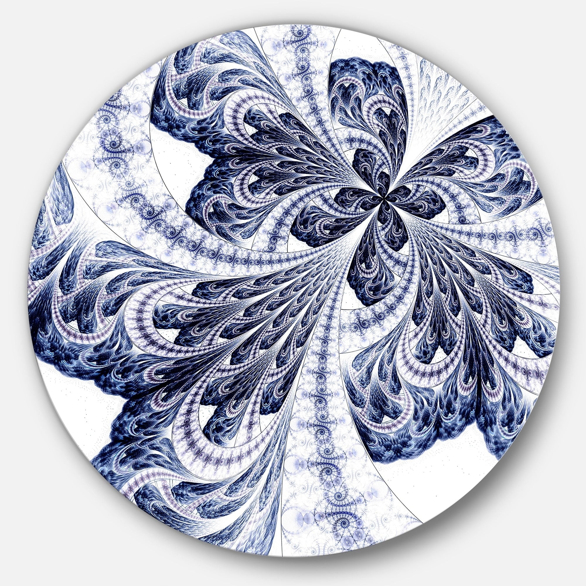 Designart Purple and Blue Symmetrical Fractal Flower Modern Floral Metal Wall Art Disc of 23 23 H x 23 W x 1 D 1P Black
