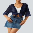 thumbnail image 4 of Blouse Boléro Transparente pour Femmes, Cardigan à Manches Courtes en Dentelle Patchwork Couleur Unie, 4 of 6