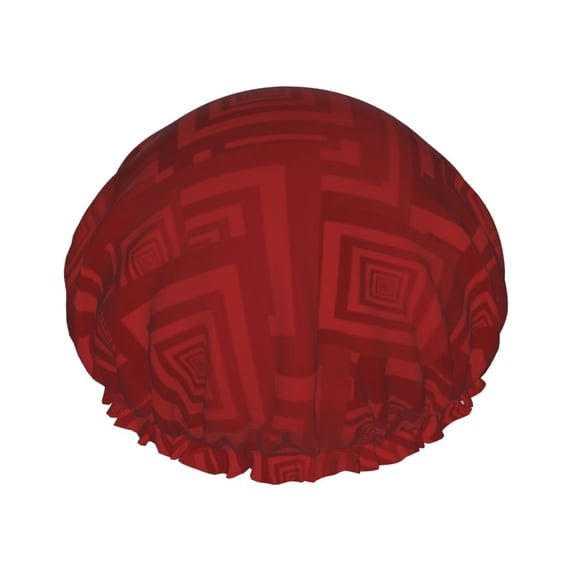 YFYANG Women's Double Waterproof Shower Cap, Maroon Abstract Geometry Reusable Hair Cap for All Hair Styles and Head Sizes
