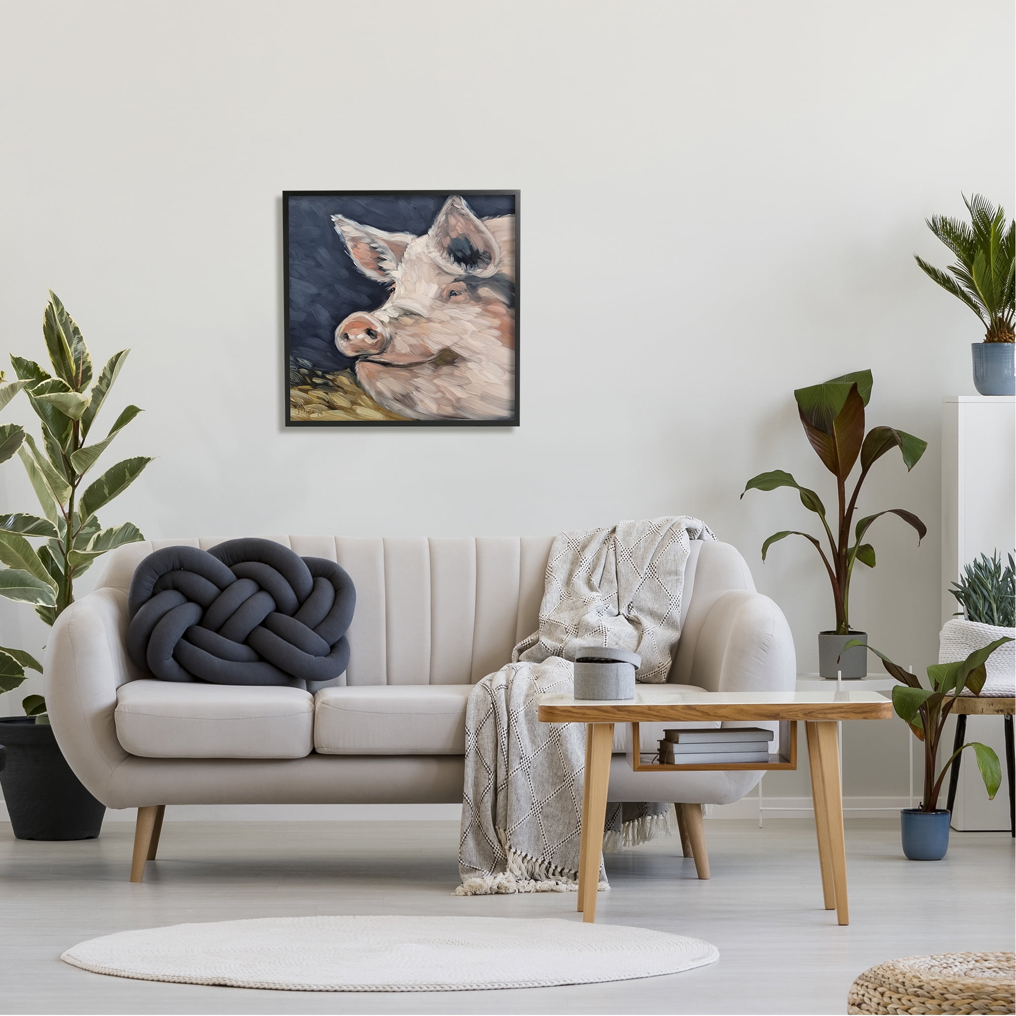 Stupell Smiling Pig Farmhouse Animal Animals & Insects Painting Black Framed Art Print Wall Art