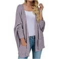 thumbnail image 2 of Lilgiuy Womens Ladies Solid Open Front Soft Chunky Pocket Long Sleeve Coat Outerwear Cardigan Purple，10（XL） Winter Clothes for 2022, 2 of 5