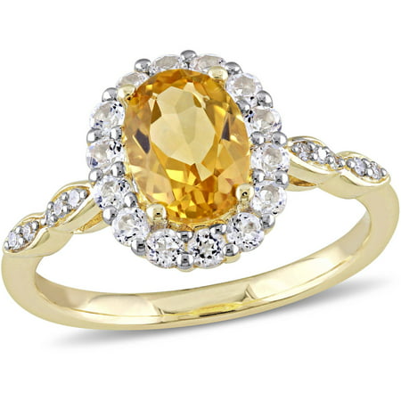 Tangelo 1-4/5 Carat T.G.W. Citrine, White Topaz and Diamond-Accent 14kt Yellow Gold Vintage Ring
