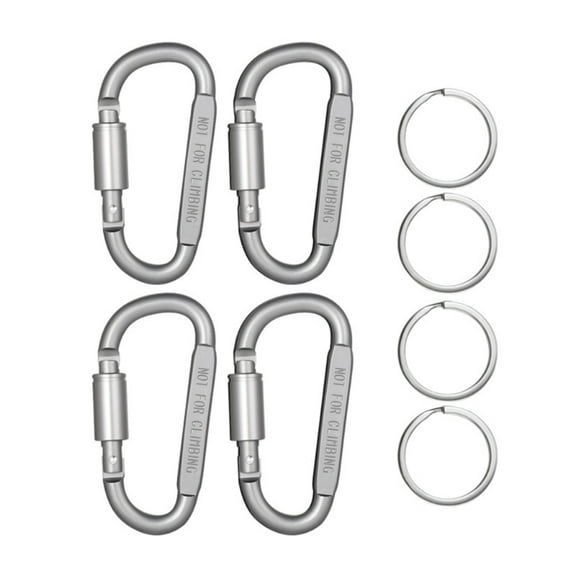 4Pcs D-Rings Locking Carabiner Keychain Clip with Key Rings Spring Snap Hook for Outdoor, Camping, Hiking, Fishing