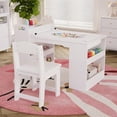 thumbnail image 1 of Para niños grande art escritorio con double-sided almacenamiento cabinets y 2 stools, mdf children’s drawing mesa set, blanca, 1 of 6