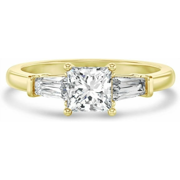 Divine_creation 2.00 Ctw Princess Cut Diamond Engagment Wedding Three Stone Ring 14K Yellow Gold Plated 925 Sterling Silver 925 Sterling Silver For Women's -7