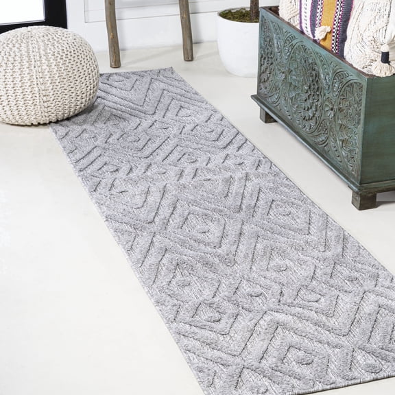 JONATHAN Y IBIZA 2 x 8 Runner Rug, Balansat Moroccan Diamond - Light Gray, IBZ100C-28