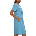 thumbnail image 6 of jtjvou Women's Front Zipper House Coat Short Sleeve Robe Lounge Zip Up Dress Loose Comfort Nightgown with Pockets Blue L, 6 of 6